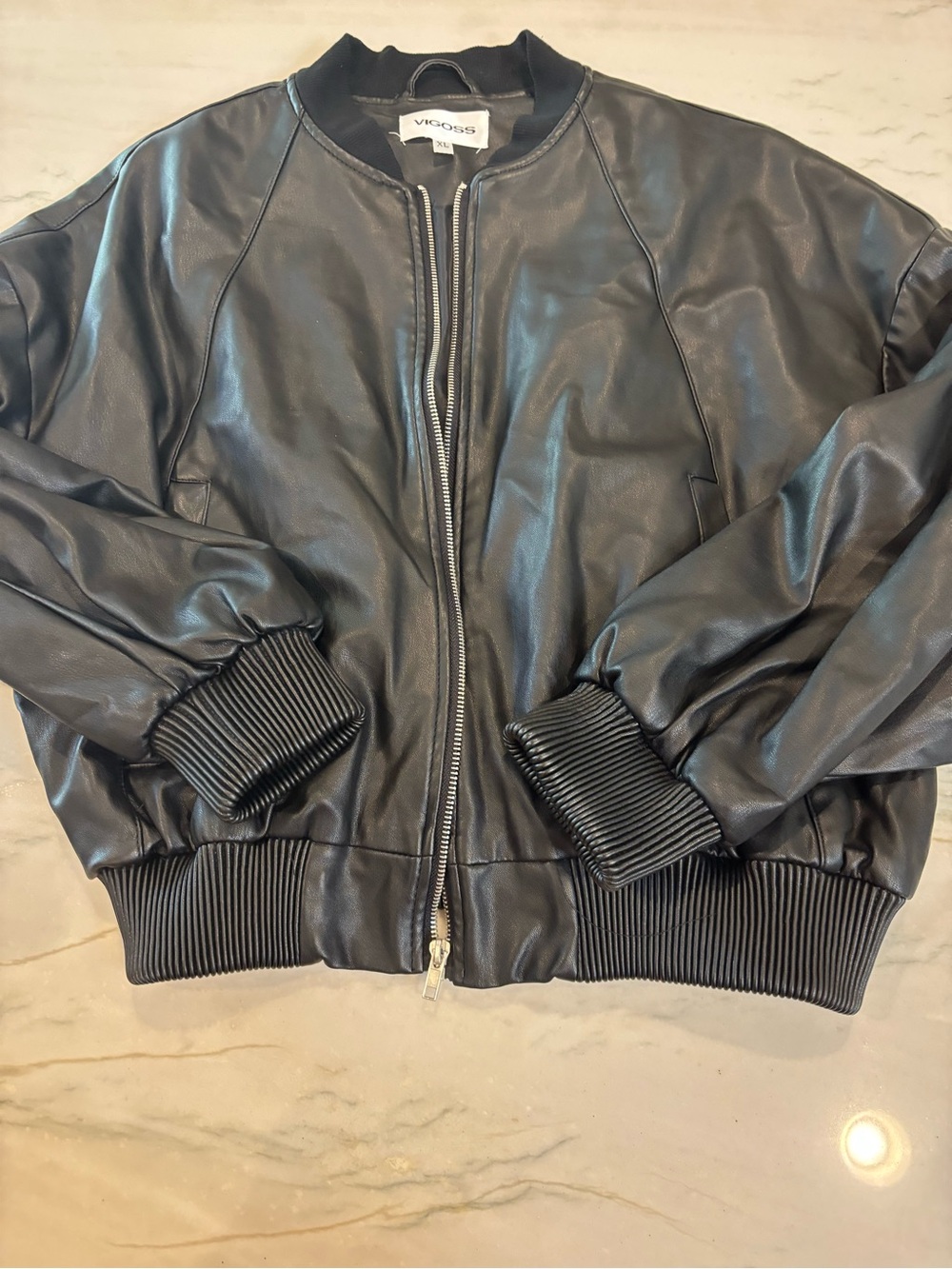 Vigoss women’s Black Faux Leather Bomber Jacket